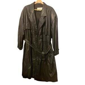 Womens Luchano Collection Jacket Size XL Trench Black Leather Full LengCollared
